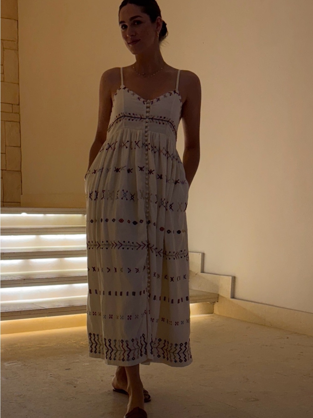 Boho Embroidered Ivory Maxi Dress - Picture 2 of 2